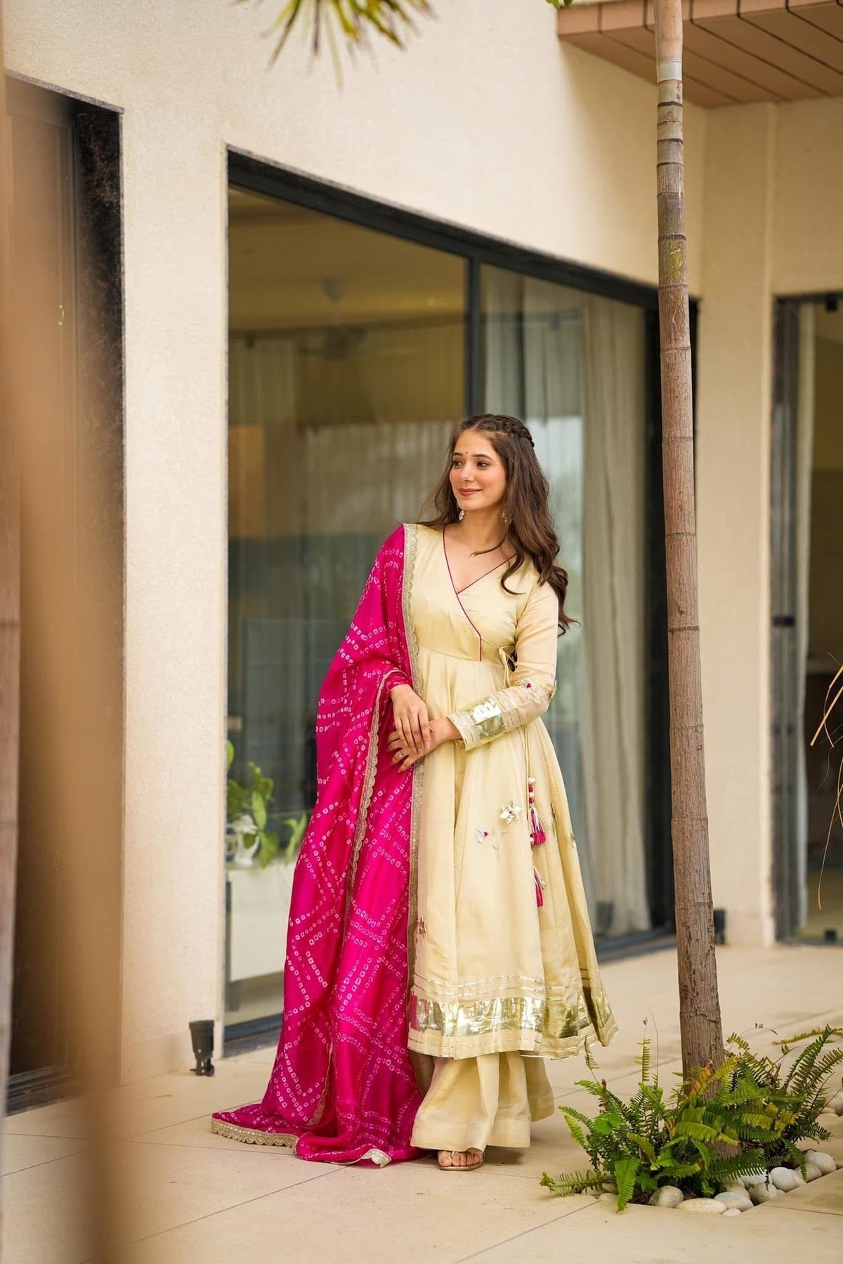 Handmade Gottapatti Anarkali Palazzo Set With Bandhani Dupatta