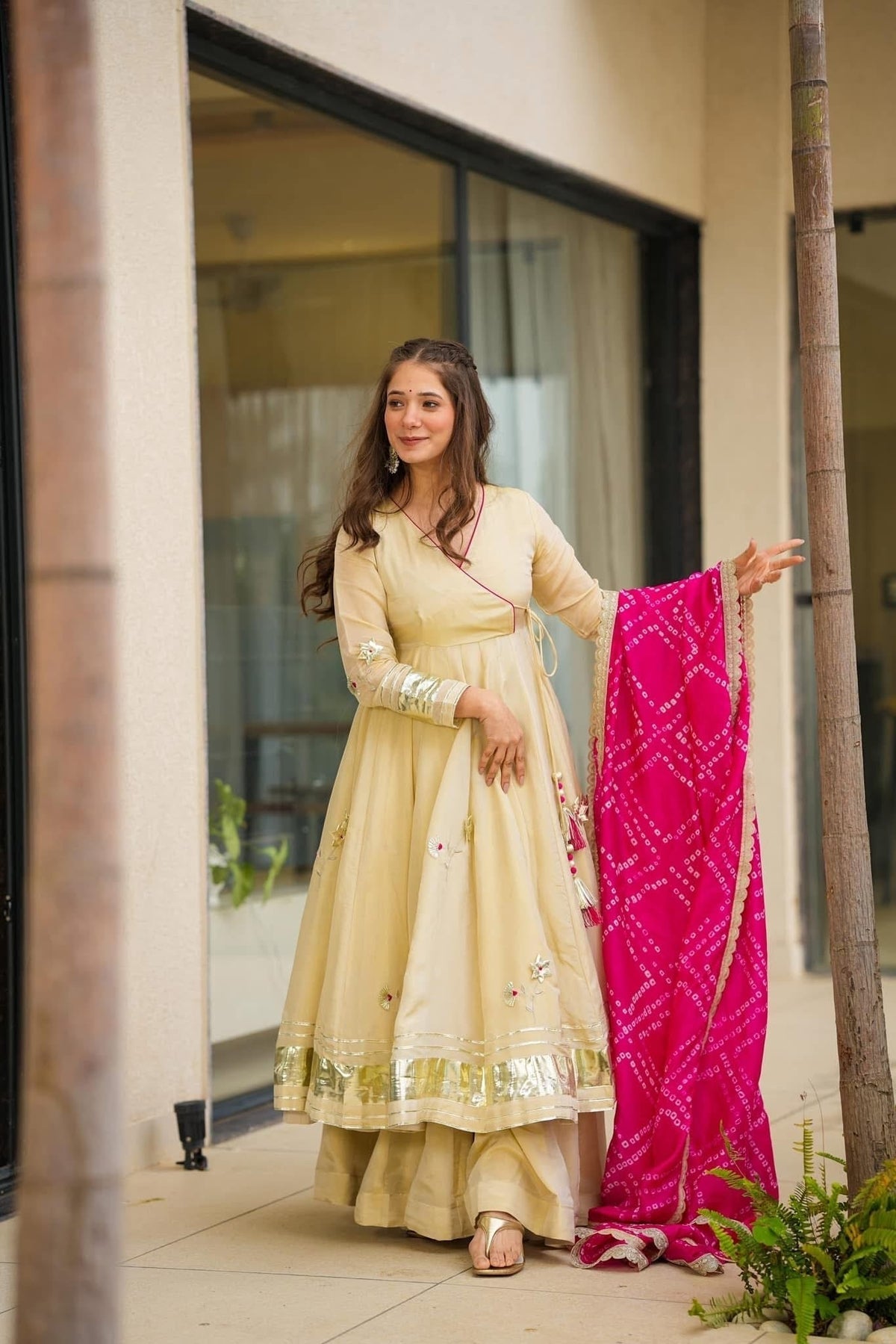 Handmade Gottapatti Anarkali Palazzo Set With Bandhani Dupatta