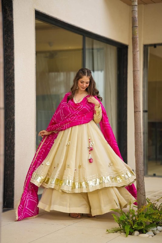 Handmade Gottapatti Anarkali Palazzo Set With Bandhani Dupatta