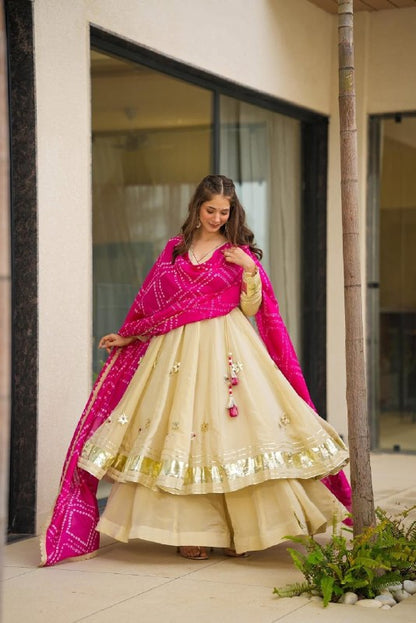 Handmade Gottapatti Anarkali Palazzo Set With Bandhani Dupatta