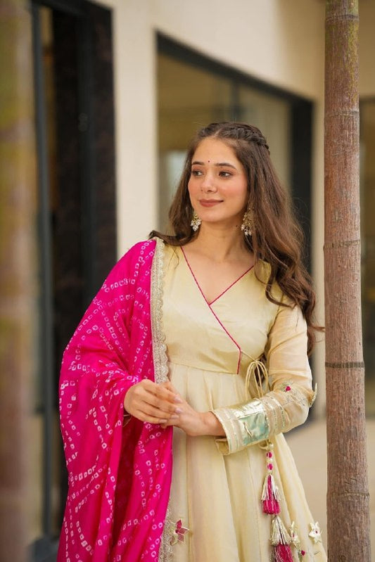 Handmade Gottapatti Anarkali Palazzo Set With Bandhani Dupatta