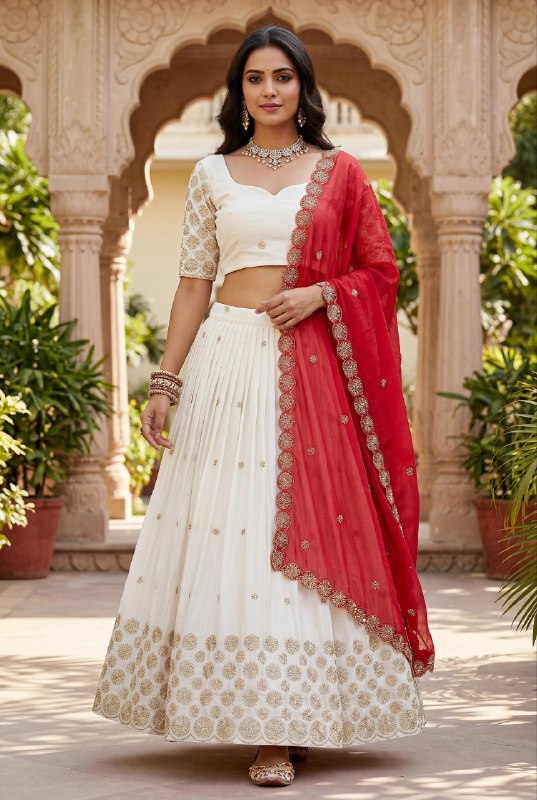 Elegant Embroidered Chinon Festive Lehenga Choli Set