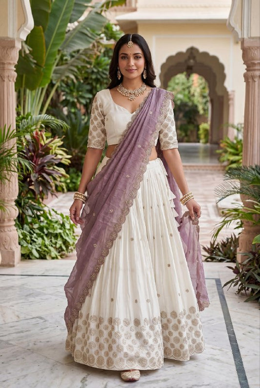 Elegant Embroidered Chinon Festive Lehenga Choli Set