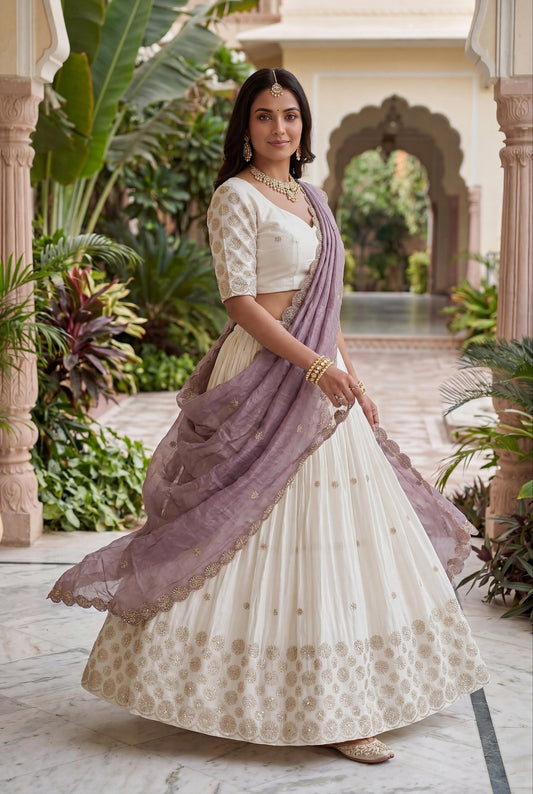 Elegant Embroidered Chinon Festive Lehenga Choli Set