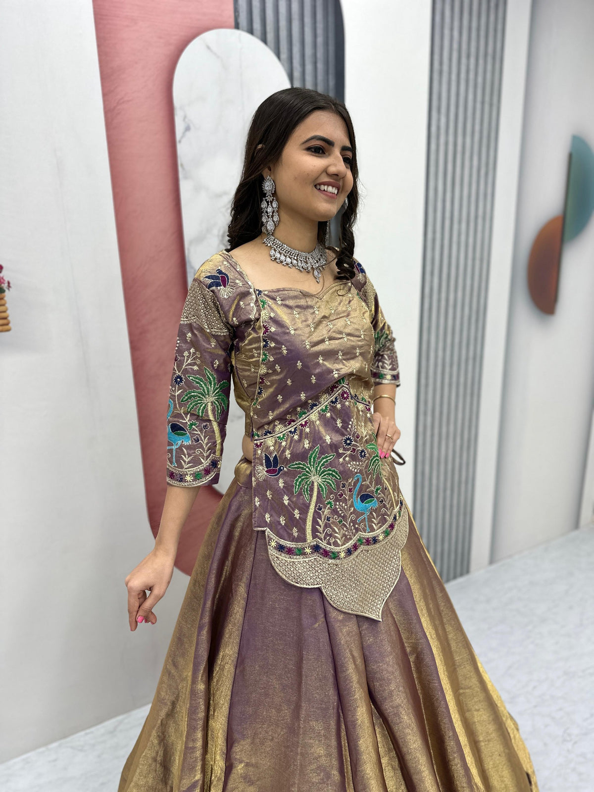 Heavy Embroidered Pure Silk Satin Festive Lehenga Choli
