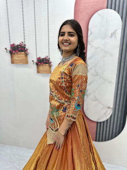 Heavy Embroidered Pure Silk Satin Festive Lehenga Choli