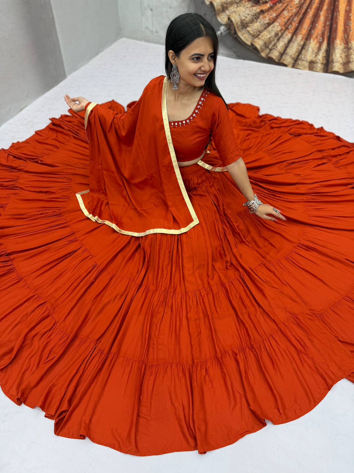 Navratri Special Rion Cotton Handmade Mirror Work Lehenga Choli