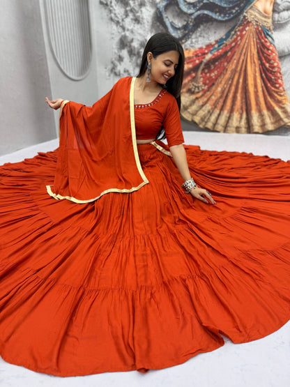 Navratri Special Rion Cotton Handmade Mirror Work Lehenga Choli