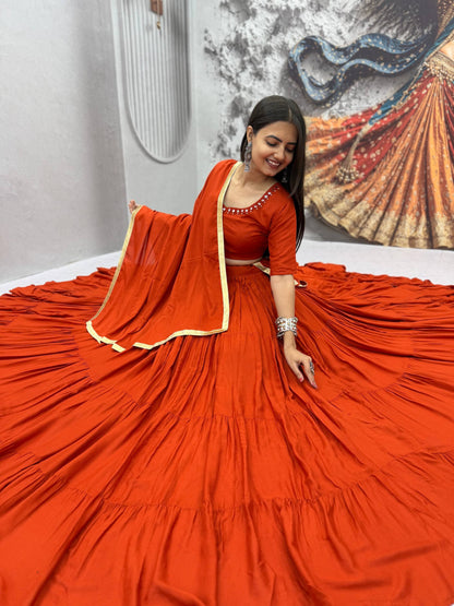 Navratri Special Rion Cotton Handmade Mirror Work Lehenga Choli