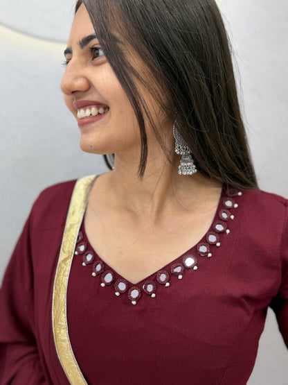 Navratri Special Rion Cotton Handmade Mirror Work Lehenga Choli