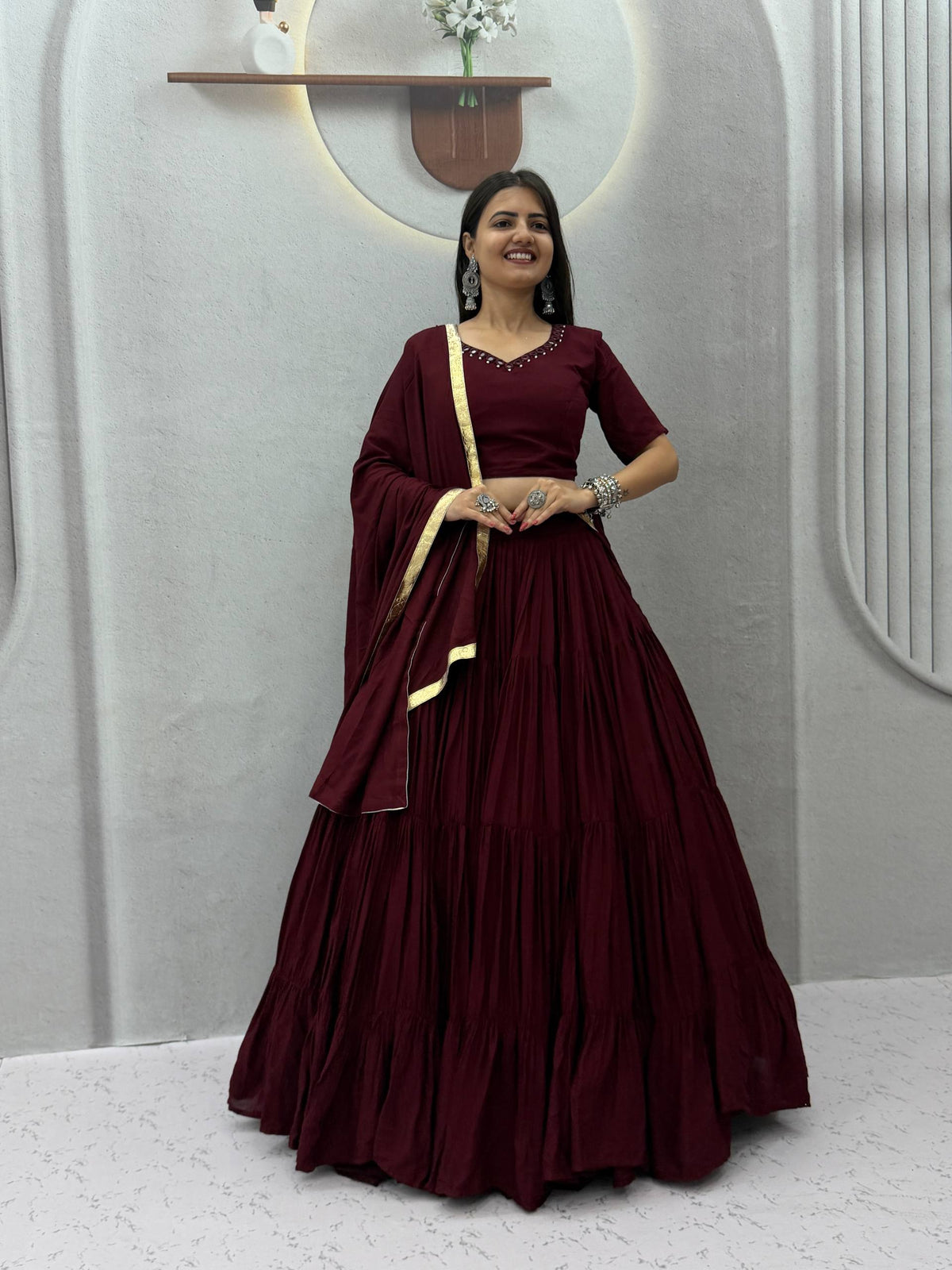Navratri Special Rion Cotton Handmade Mirror Work Lehenga Choli