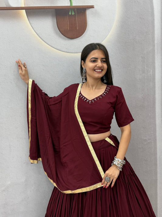 Navratri Special Rion Cotton Handmade Mirror Work Lehenga Choli