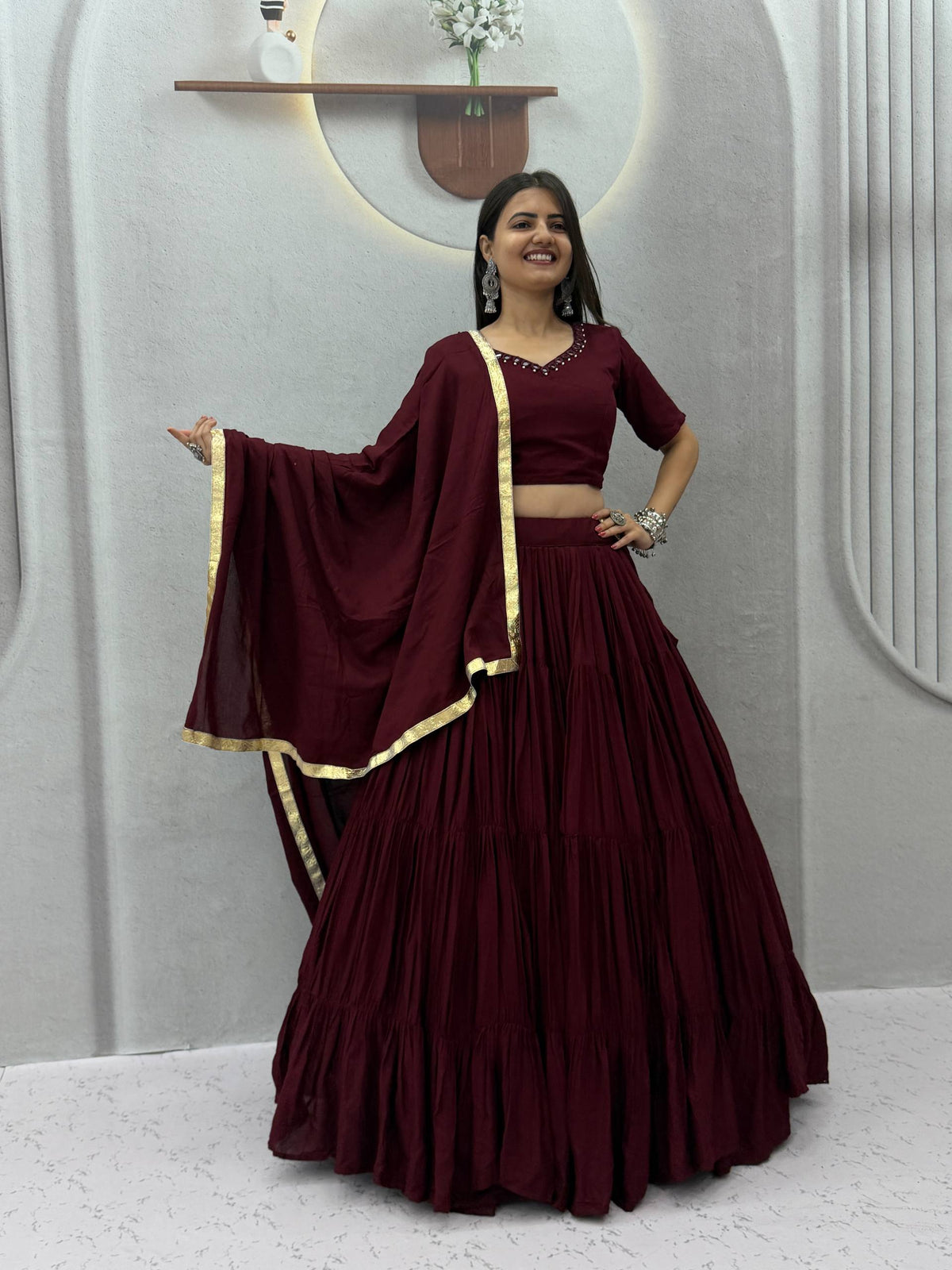 Navratri Special Rion Cotton Handmade Mirror Work Lehenga Choli