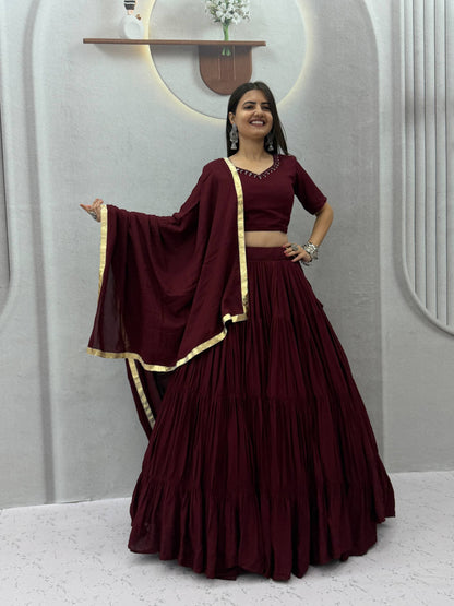 Navratri Special Rion Cotton Handmade Mirror Work Lehenga Choli
