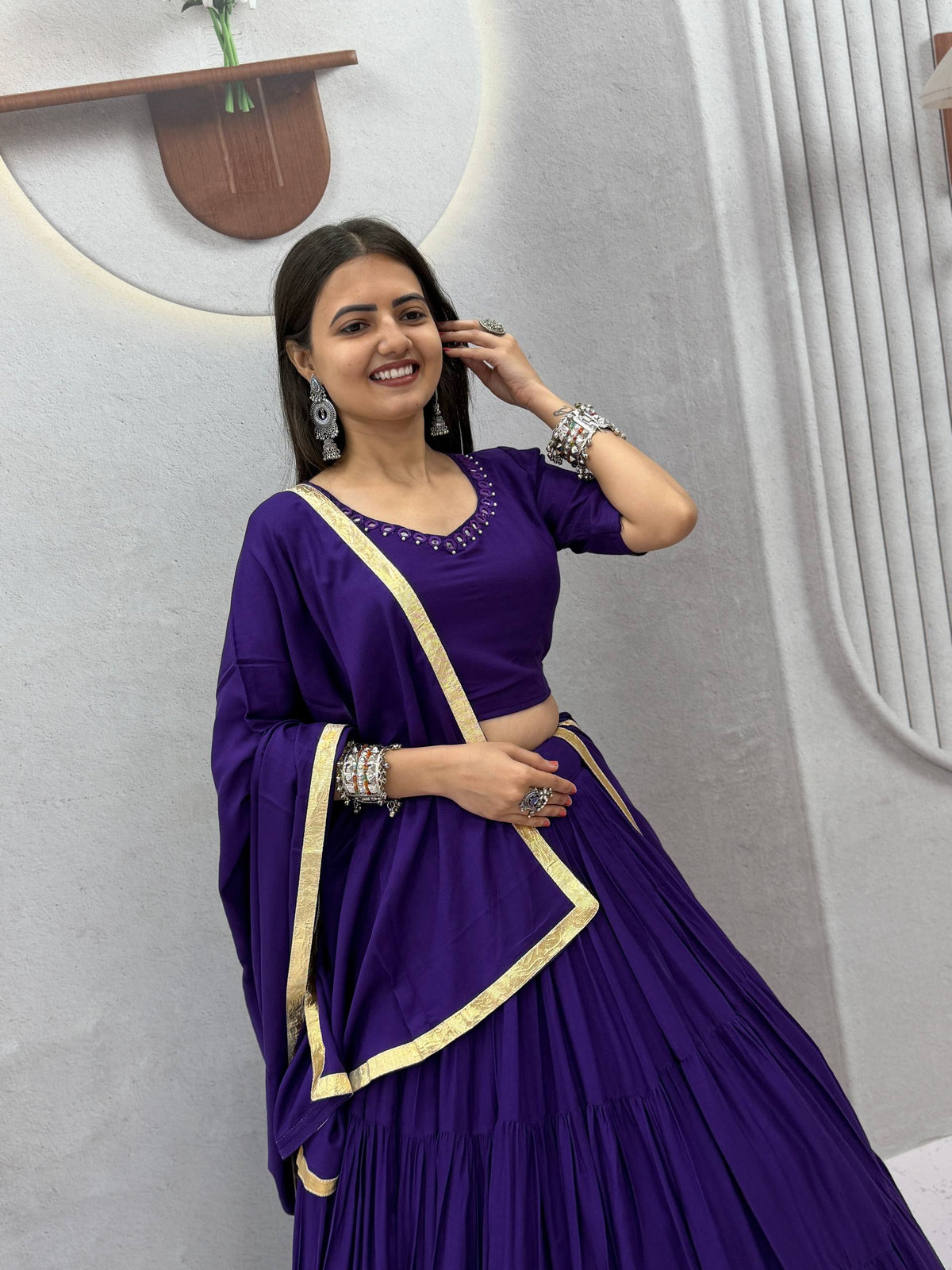 Navratri Special Rion Cotton Handmade Mirror Work Lehenga Choli
