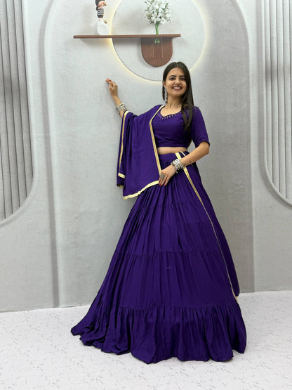 Navratri Special Rion Cotton Handmade Mirror Work Lehenga Choli
