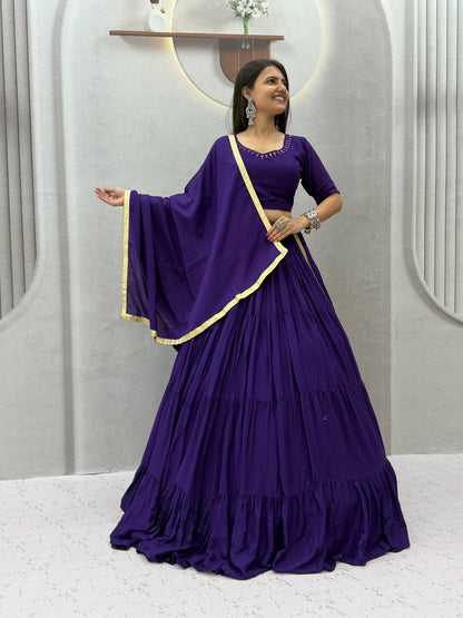 Navratri Special Rion Cotton Handmade Mirror Work Lehenga Choli
