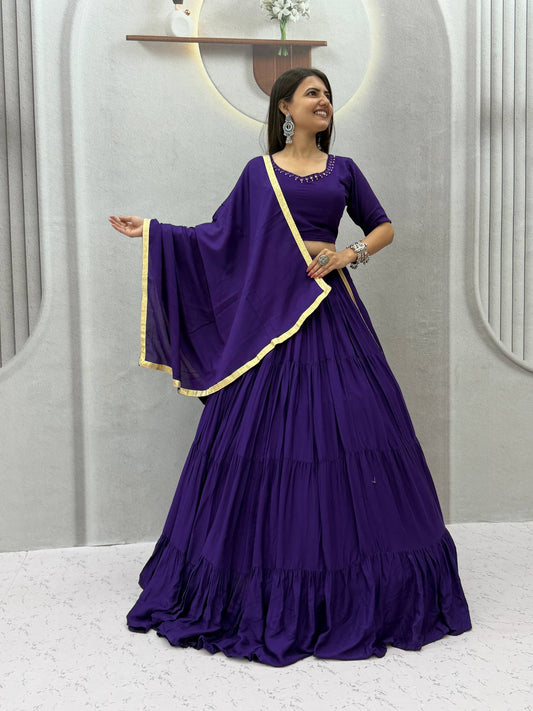 Navratri Special Rion Cotton Handmade Mirror Work Lehenga Choli