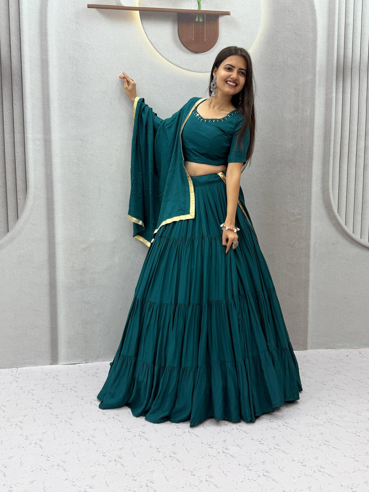 Navratri Special Rion Cotton Handmade Mirror Work Lehenga Choli