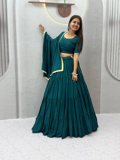 Navratri Special Rion Cotton Handmade Mirror Work Lehenga Choli