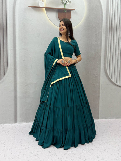 Navratri Special Rion Cotton Handmade Mirror Work Lehenga Choli