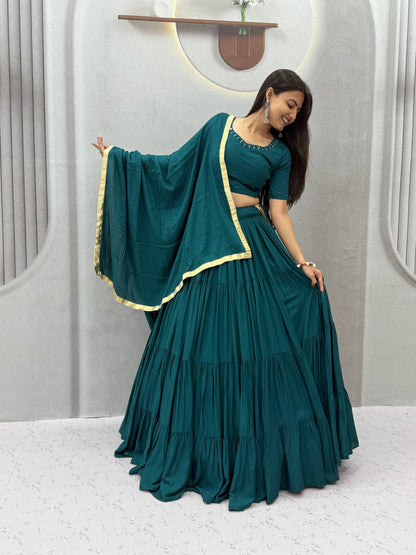 Navratri Special Rion Cotton Handmade Mirror Work Lehenga Choli