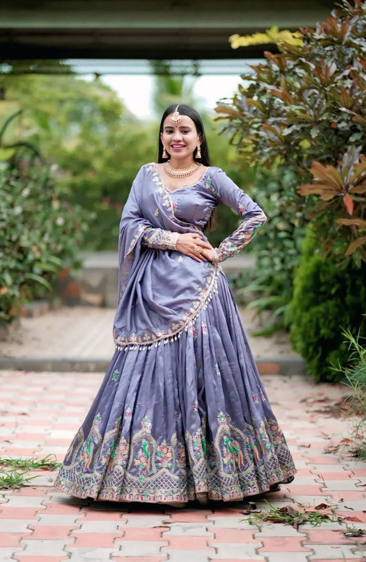 Elegant Embroidered Chinon Festive Lehenga Choli Set