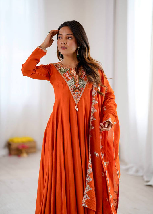 Elegant Embroidered Sequence Work Designer Anarkali Set