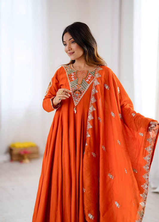 Elegant Embroidered Sequence Work Designer Anarkali Set