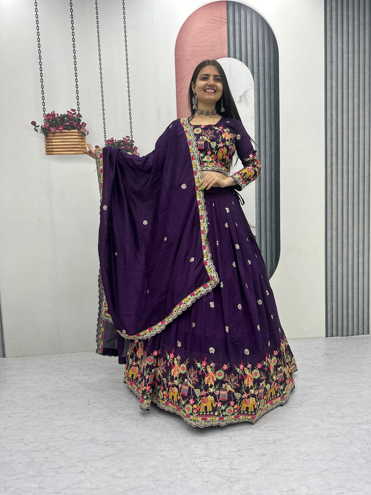 Elegant Embroidered Chinon Festive Lehenga Choli Set