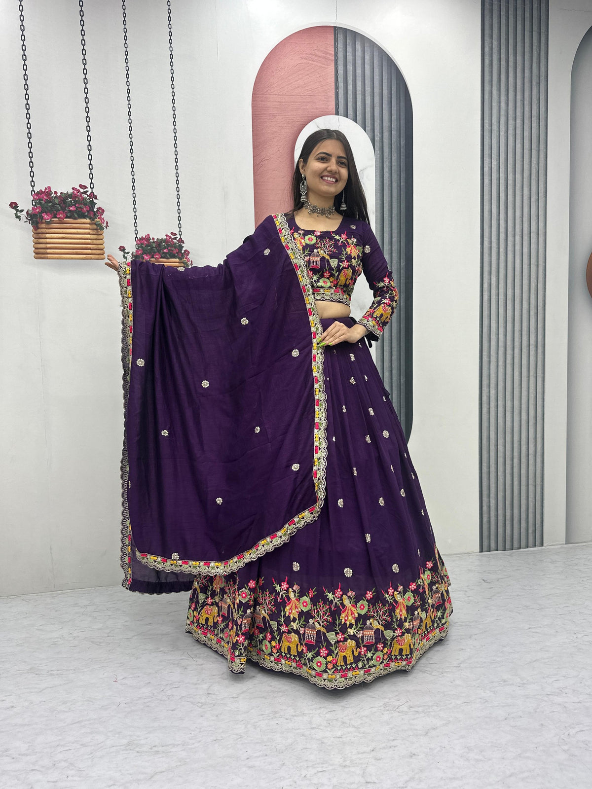 Elegant Embroidered Chinon Festive Lehenga Choli Set