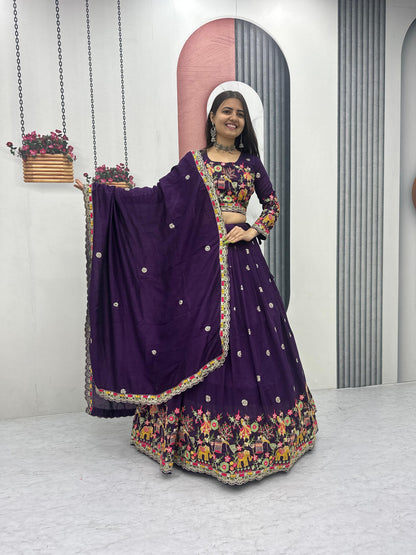 Elegant Embroidered Chinon Festive Lehenga Choli Set