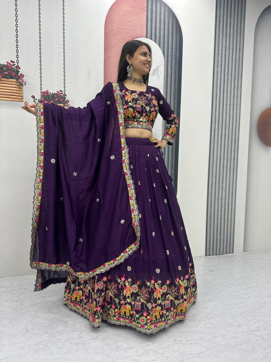 Elegant Embroidered Chinon Festive Lehenga Choli Set