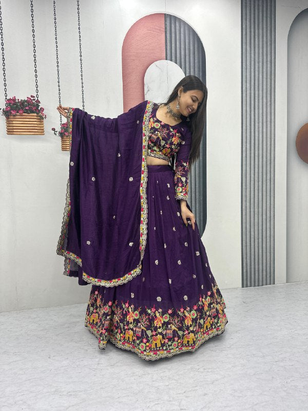 Elegant Embroidered Chinon Festive Lehenga Choli Set
