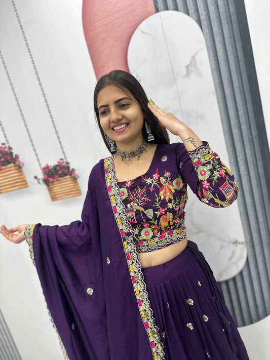 Elegant Embroidered Chinon Festive Lehenga Choli Set