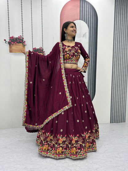 Elegant Embroidered Chinon Festive Lehenga Choli Set