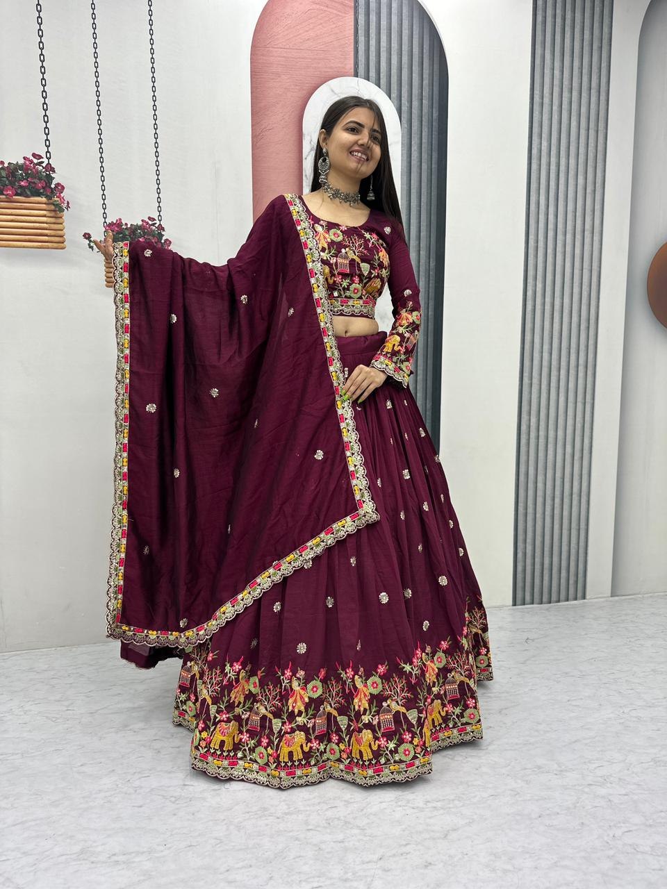 Elegant Embroidered Chinon Festive Lehenga Choli Set