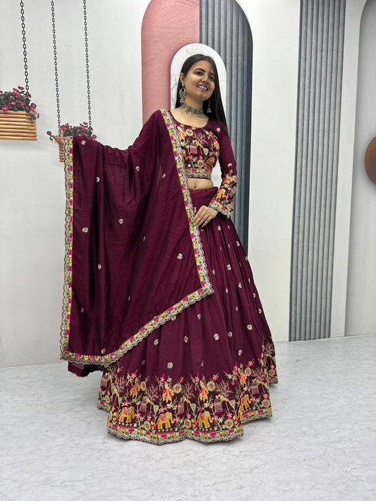 Elegant Embroidered Chinon Festive Lehenga Choli Set