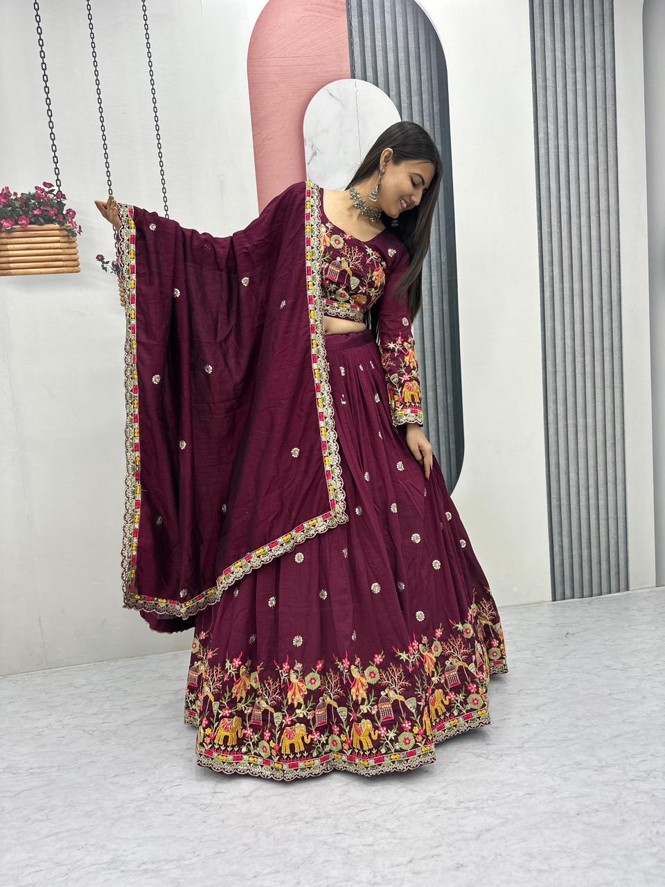 Elegant Embroidered Chinon Festive Lehenga Choli Set
