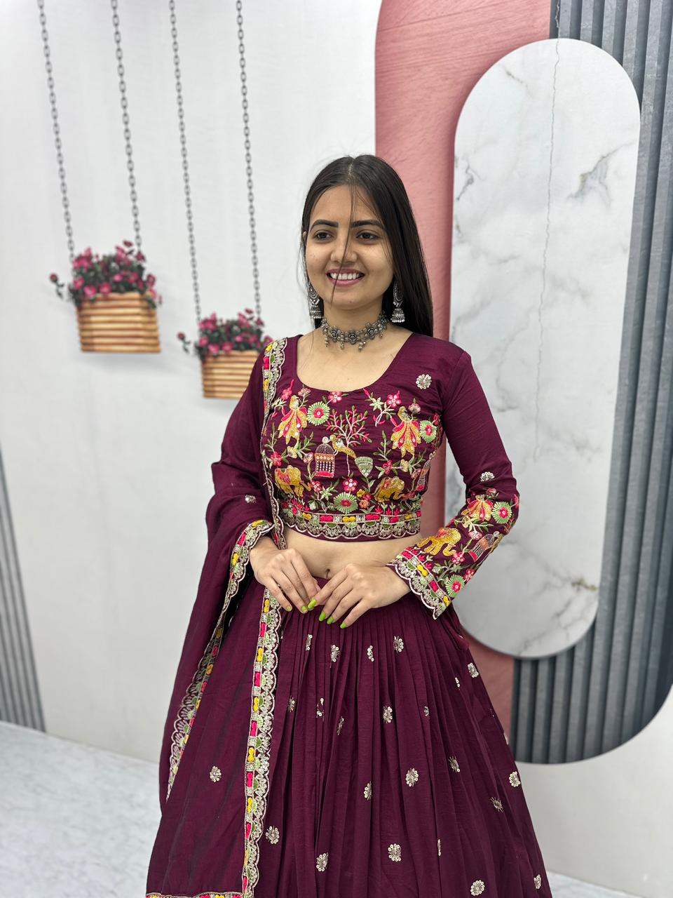 Elegant Embroidered Chinon Festive Lehenga Choli Set