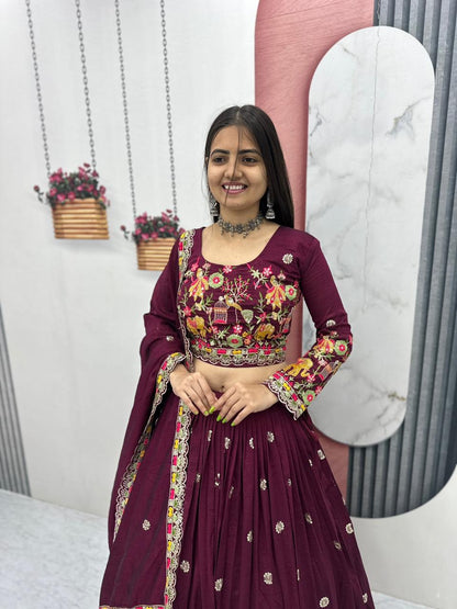 Elegant Embroidered Chinon Festive Lehenga Choli Set