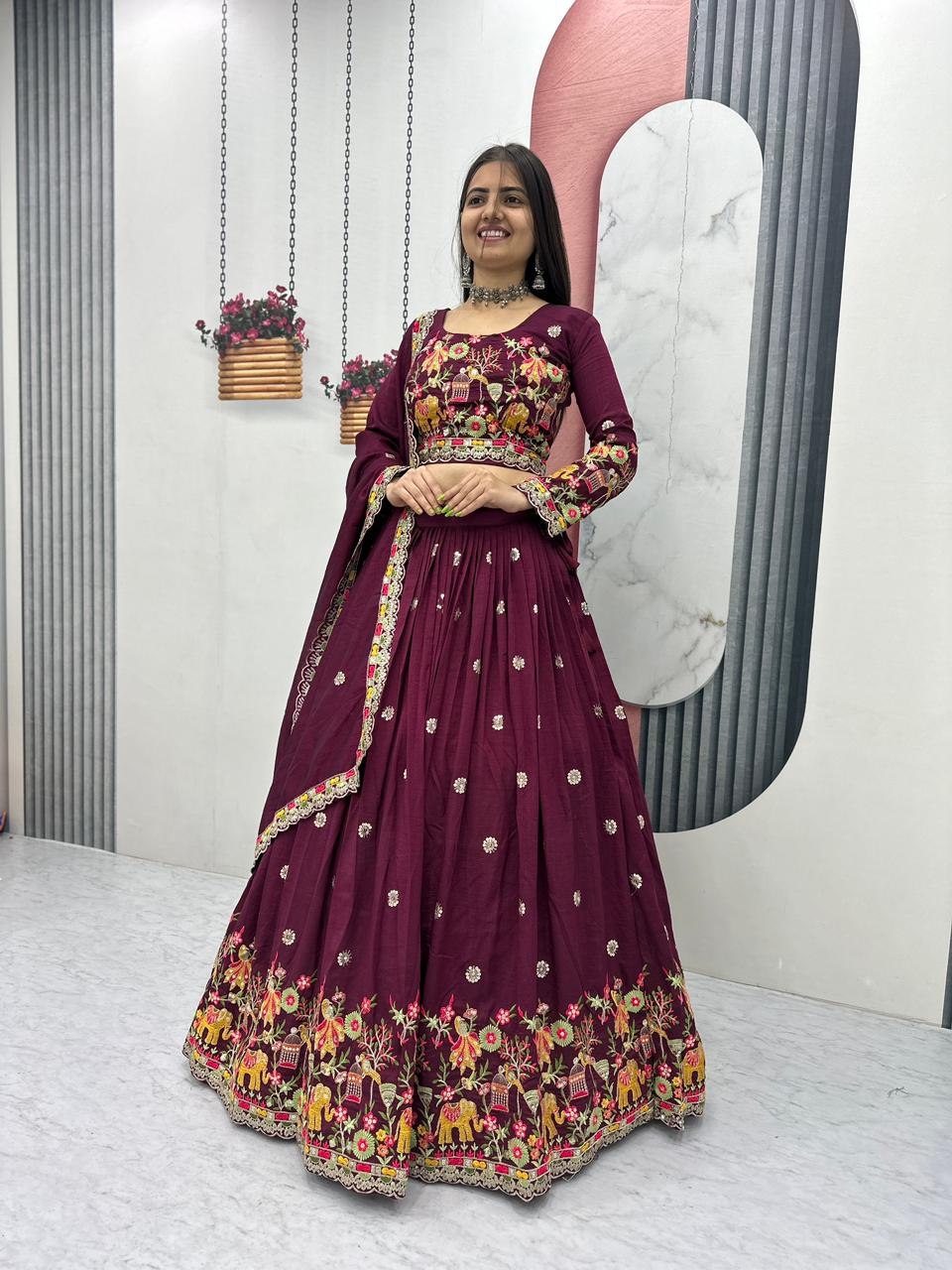 Elegant Embroidered Chinon Festive Lehenga Choli Set