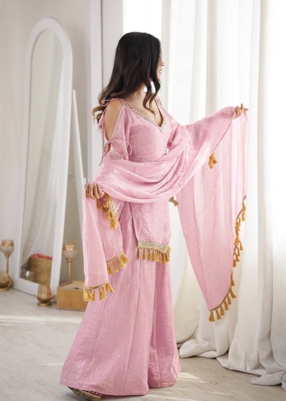 Baby Pink Doremon Crush Mirror Work Lace Border Ethnic Wear Set