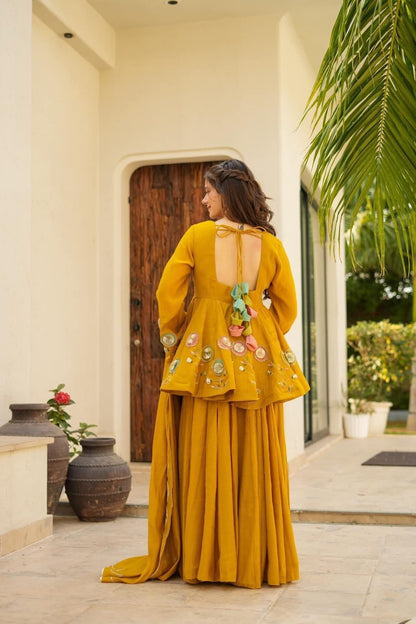 Soft Chinon Hand Patch Gota Work Palazzo Suit Set