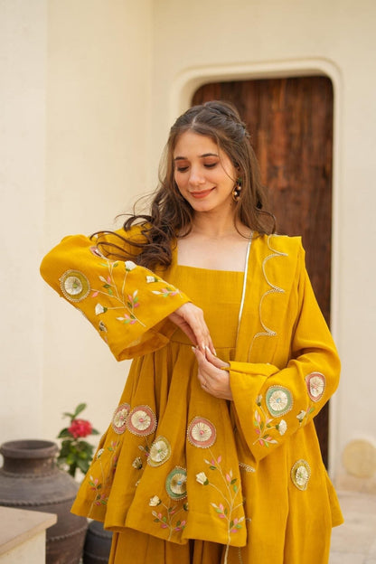 Soft Chinon Hand Patch Gota Work Palazzo Suit Set