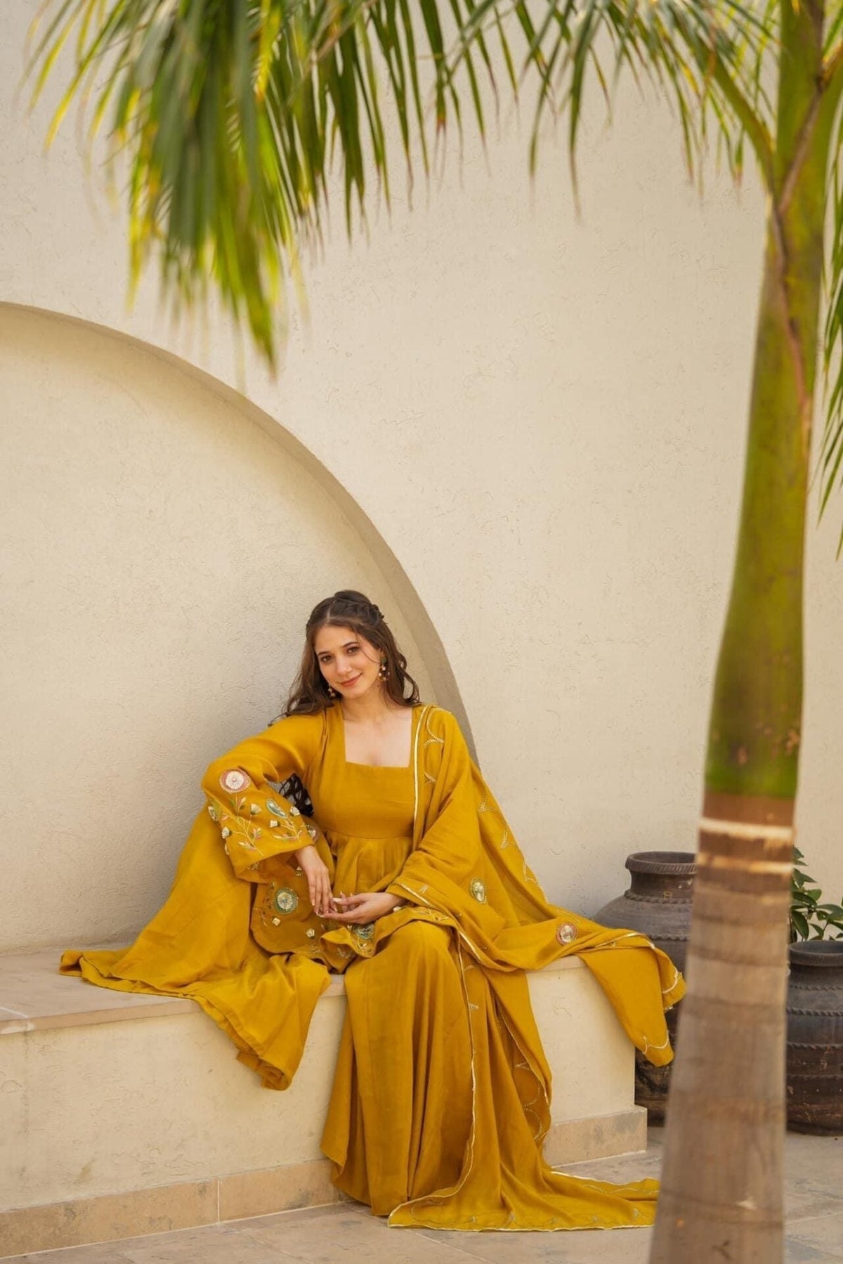 Soft Chinon Hand Patch Gota Work Palazzo Suit Set