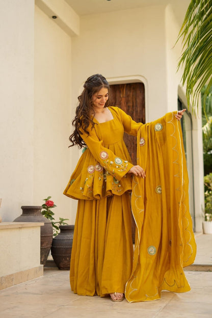 Soft Chinon Hand Patch Gota Work Palazzo Suit Set