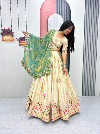 Heavy Embroidered Chinon Festive Lehenga Choli Set