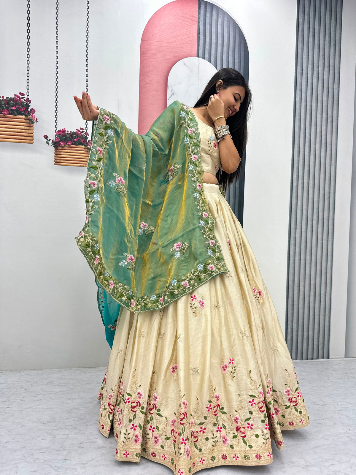 Heavy Embroidered Chinon Festive Lehenga Choli Set