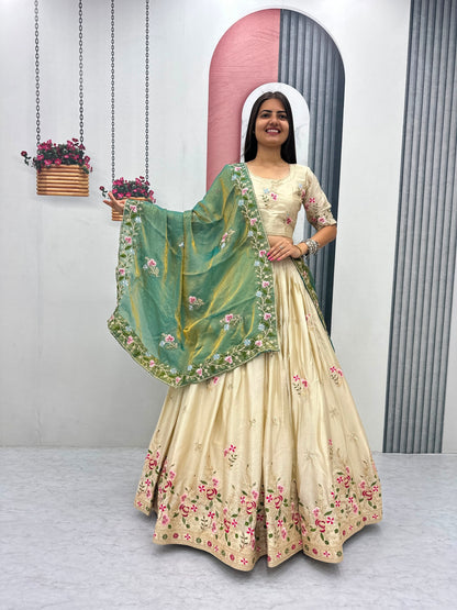 Heavy Embroidered Chinon Festive Lehenga Choli Set
